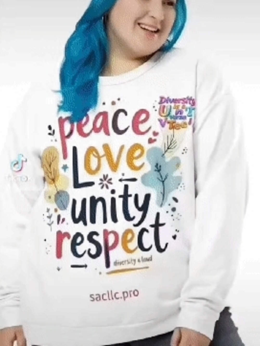 White Graphic Sweatshirt - "Peace Love Unity Respect"